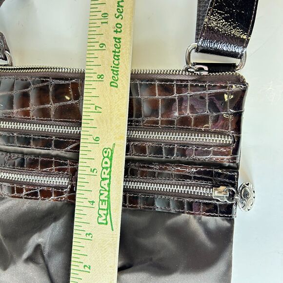 Brighton Go Go Slim Brown Croco Leather Black Nylon Crossbody Bag - Picture 14 of 16